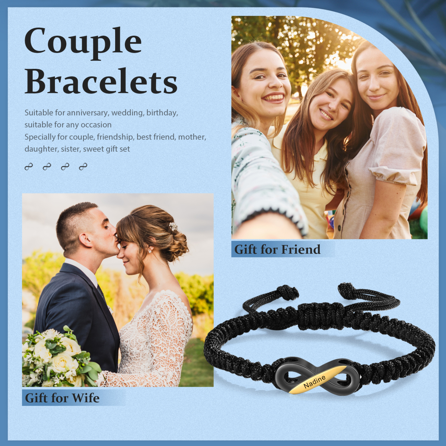 Personalised Infinity Bracelet Customised Name Couple Bracelet Adjustable Gifts for Him/Her-Jessemade AU