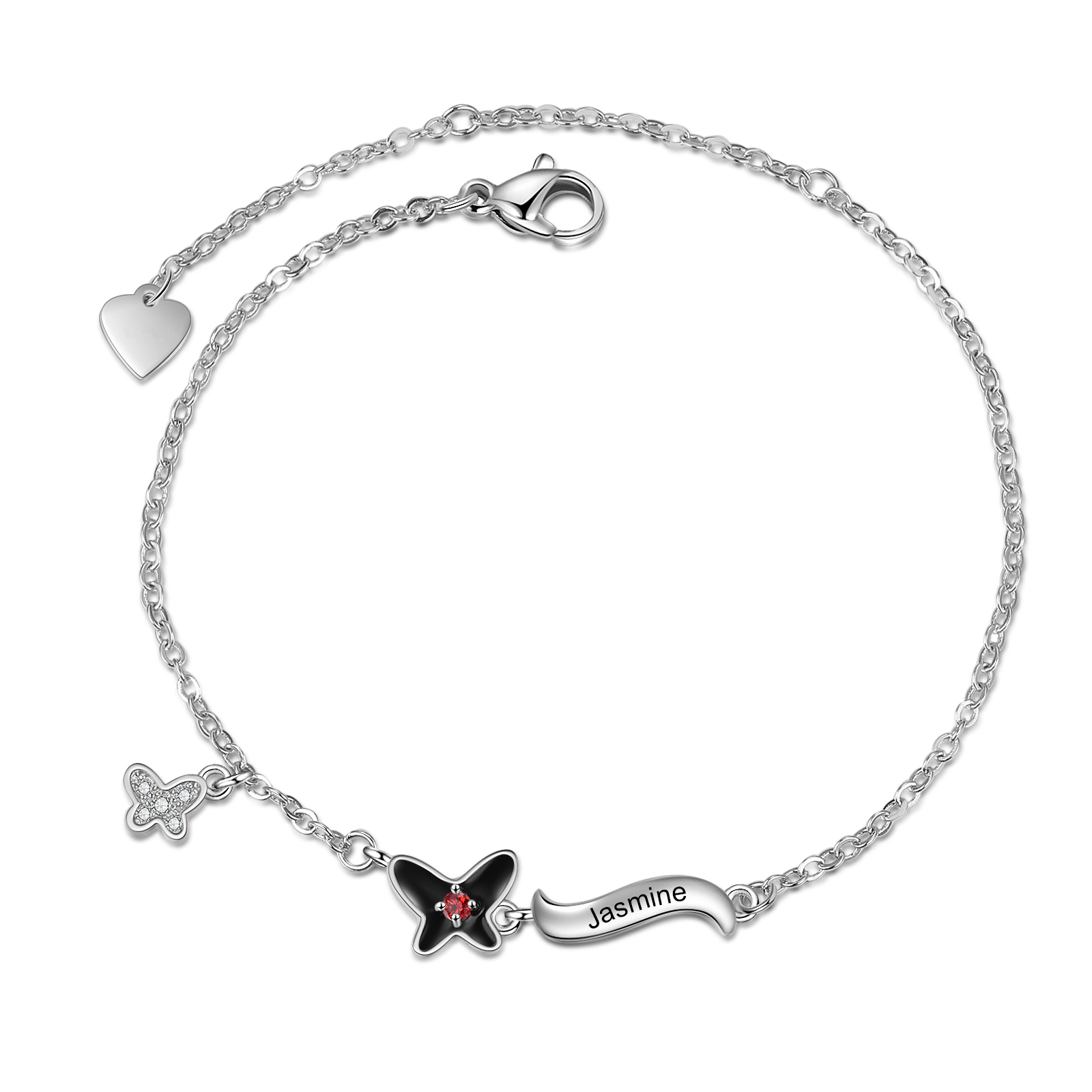 Personalised Butterfly Bracelet With 1 Birthstone Engrave Name Necklace Gift For Women-Jessemade AU