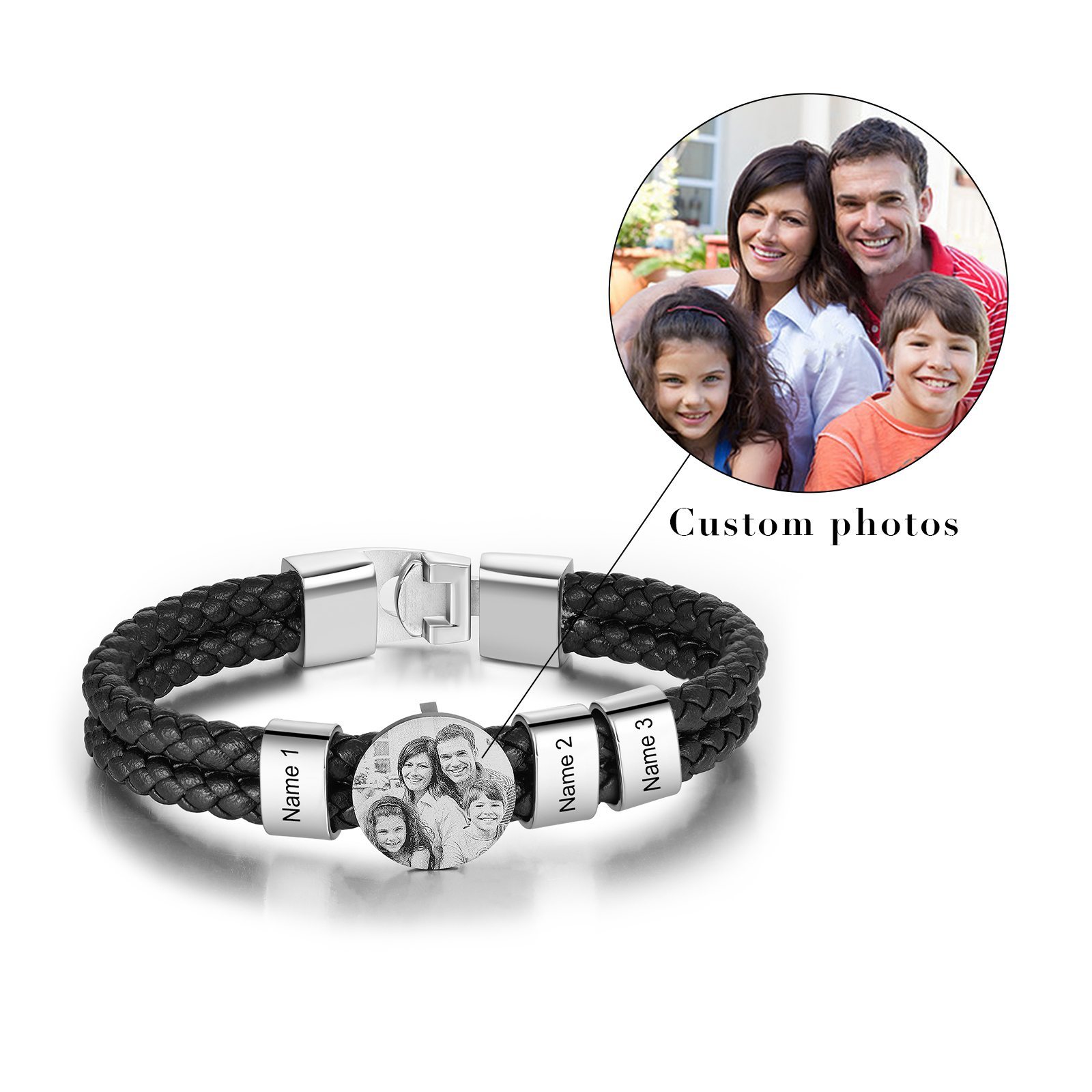 Personalised Photo Bracelet with 3 Names Leather Bracelet Beaded Wrap Bracelet-Jessemade AU