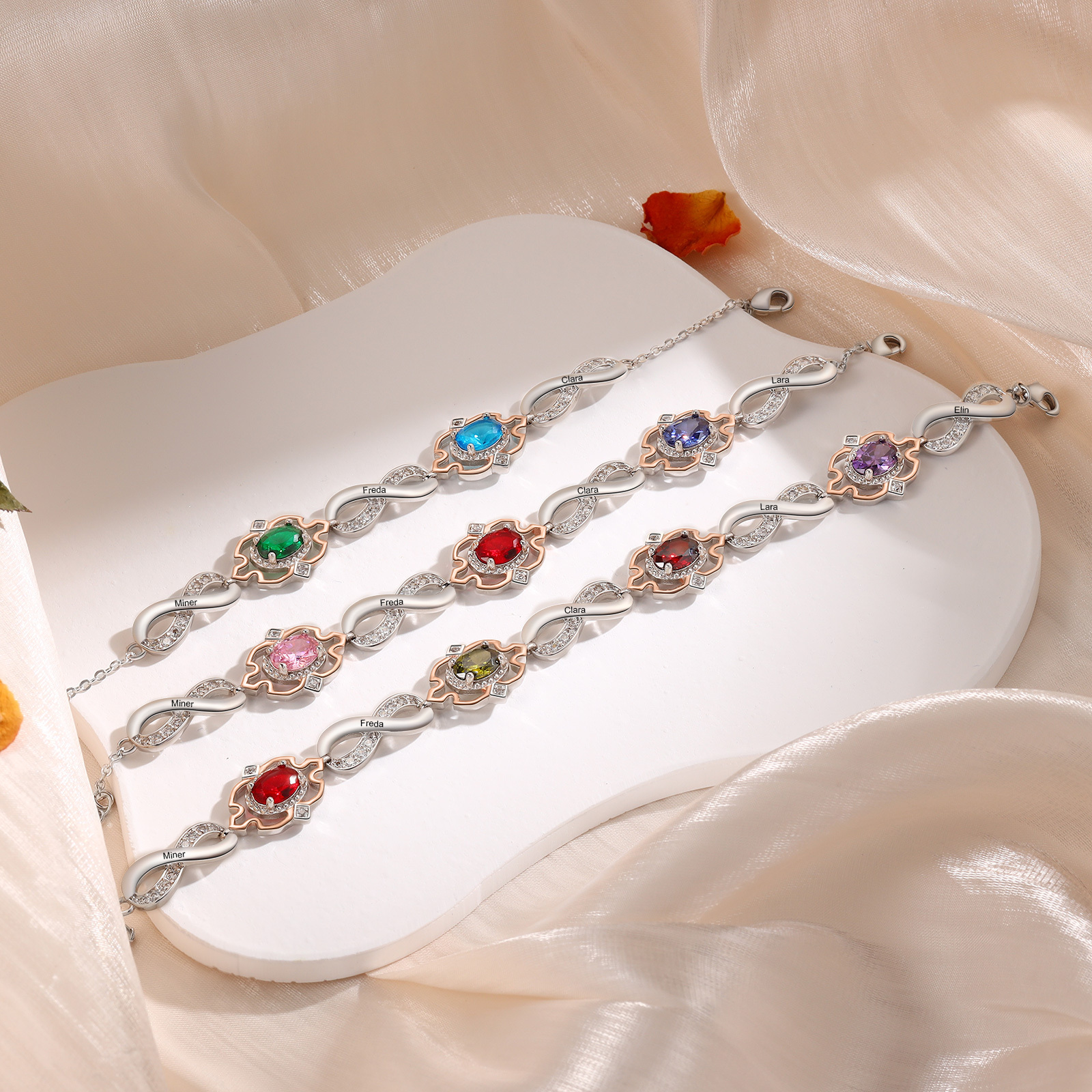 Infinity Bracelet Personalised 3 Birthstones Engraved 4 Names Women's Bracelets Birthday Gift for Her-Jessemade AU