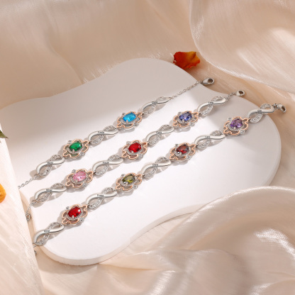 Infinity Bracelet Personalised 3 Birthstones Engraved 4 Names Women's Bracelets Birthday Gift for Her-Jessemade AU