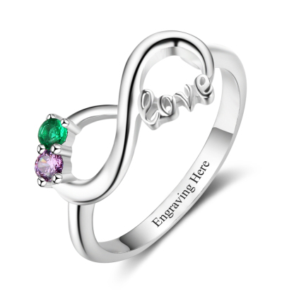 Personalised Infinity Sterling Silver 2 Birthstone Ring Engraved Names Ring Gifts for Her-Jessemade AU