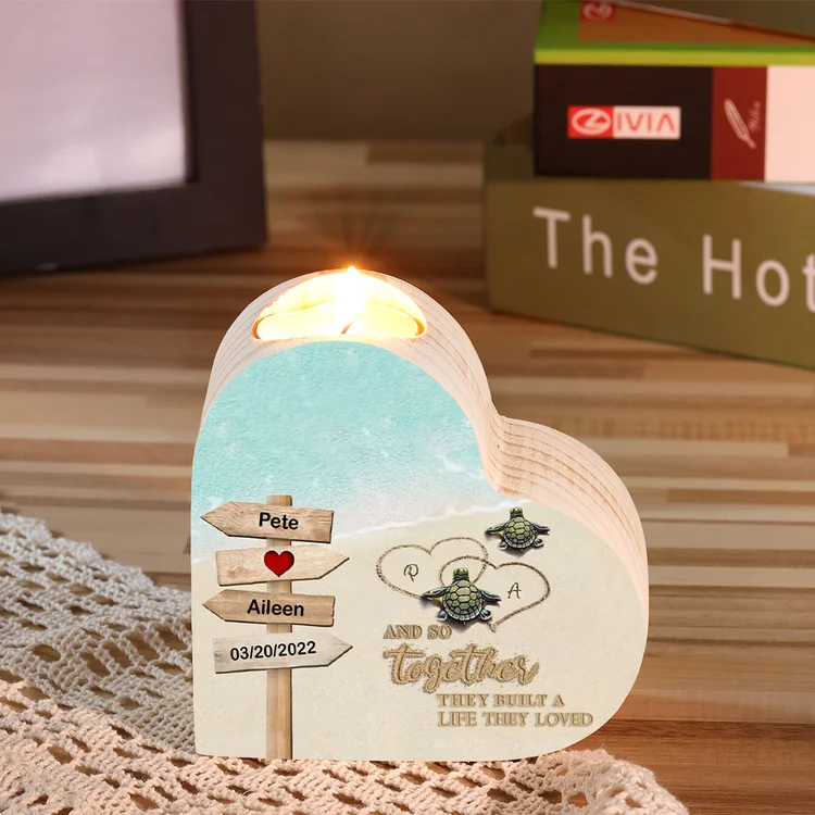 Personalised Couple Heart Candle Holder Engrave Name Turtle Wooden Candlesticks Valentines Gift-Jessemade AU