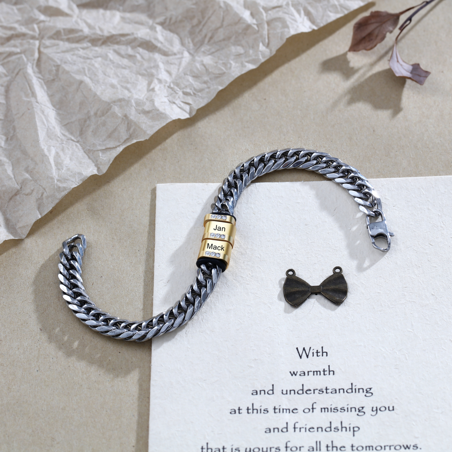 Personalised Cuban Chain Bracelet Customised Name Bracelet with 2 Beads-Jessemade AU