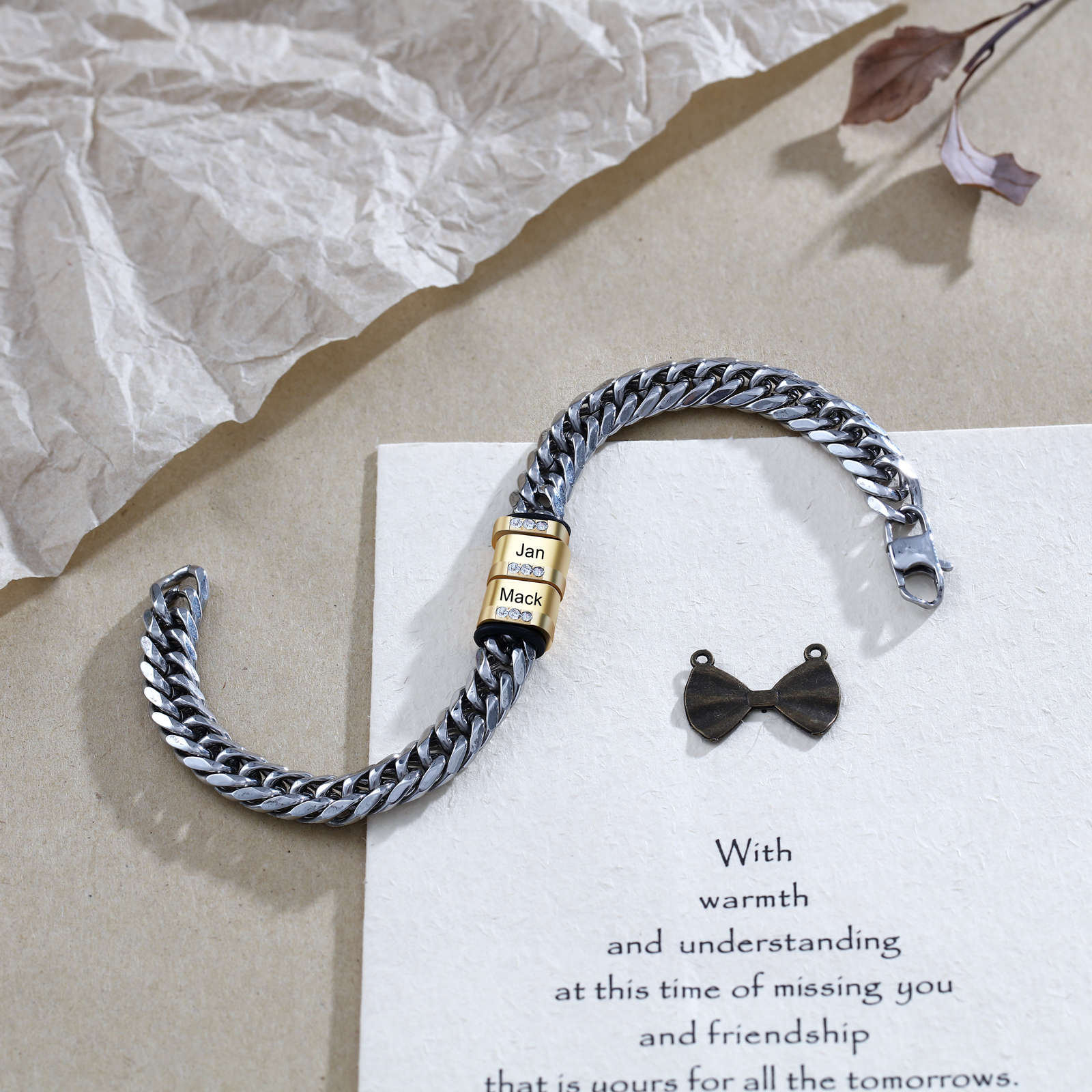 Personalised Cuban Chain Bracelet Customised Name Bracelet with 2 Beads-Jessemade AU