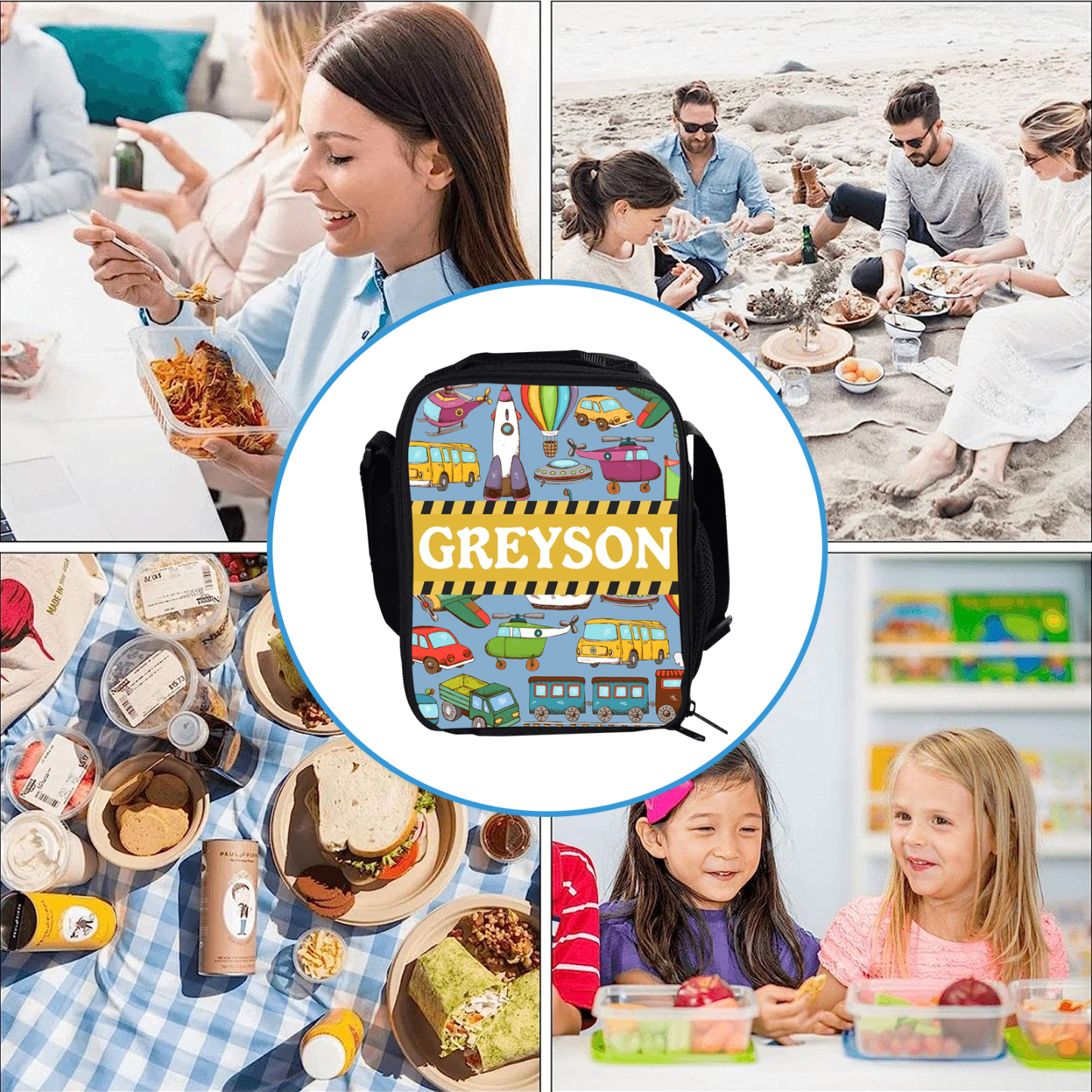 Custom Name Lunch Bag Personalised Cars Pattern Lunch Box Gifts for Kids-Jessemade AU