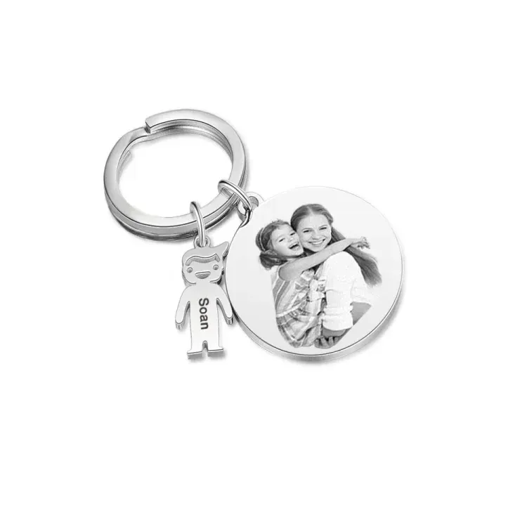 1 Name - Personalised Photo Keychain with Kid Charm Custom Text Keyring Gifts for Father/Mother-Jessemade AU