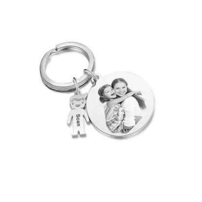 1 Name - Personalised Photo Keychain with Kid Charm Custom Text Keyring Gifts for Father/Mother-Jessemade AU
