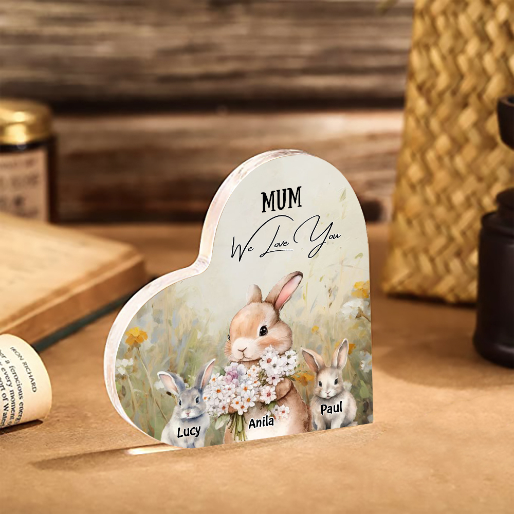 3 Names - Personalised Acrylic Heart Keepsake Custom Text Bunny Family Ornament Gift for Mother/Grandma-Jessemade AU