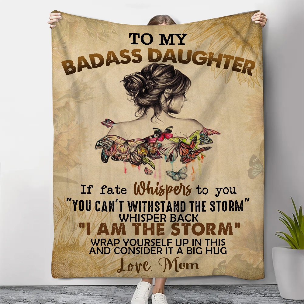 To My Badass Daughter Blanket Customised Text Flannel Blanket -Jessemade AU