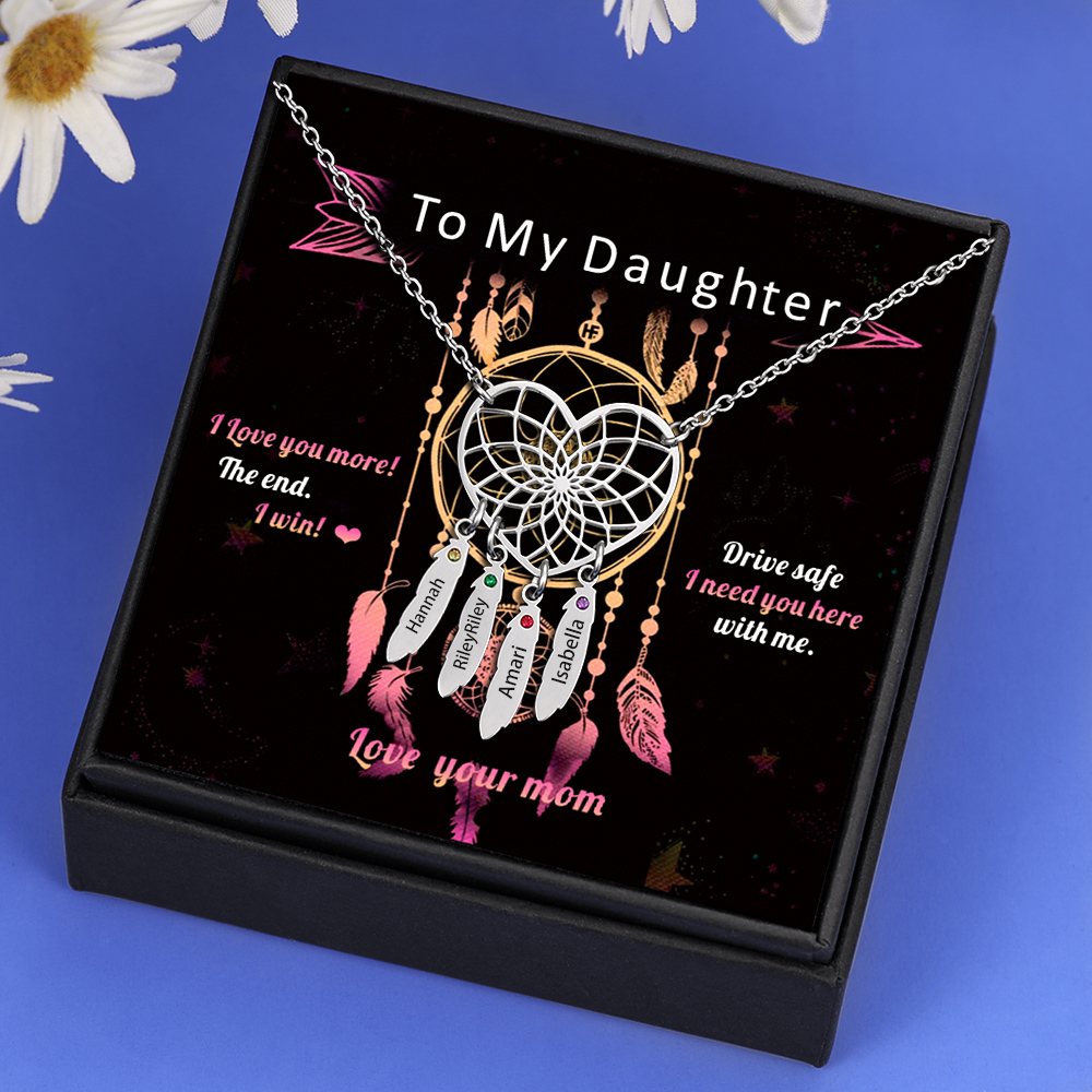 Personalised Dream Catcher Necklace With Birthstones Custom 4 Names Necklace Gifts For Her-Jessemade AU