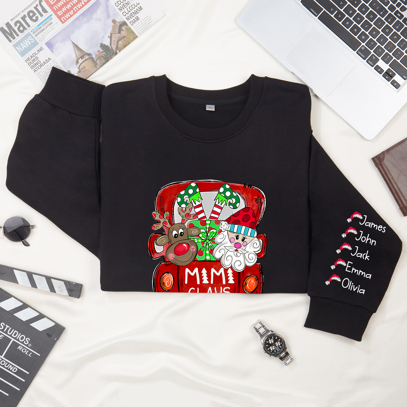 5 Names - Personalised Christmas Sweatshirt Custom Name & Text Sweatshirt Mimi Claus Sweatshirt Gift for Family -Jessemade AU