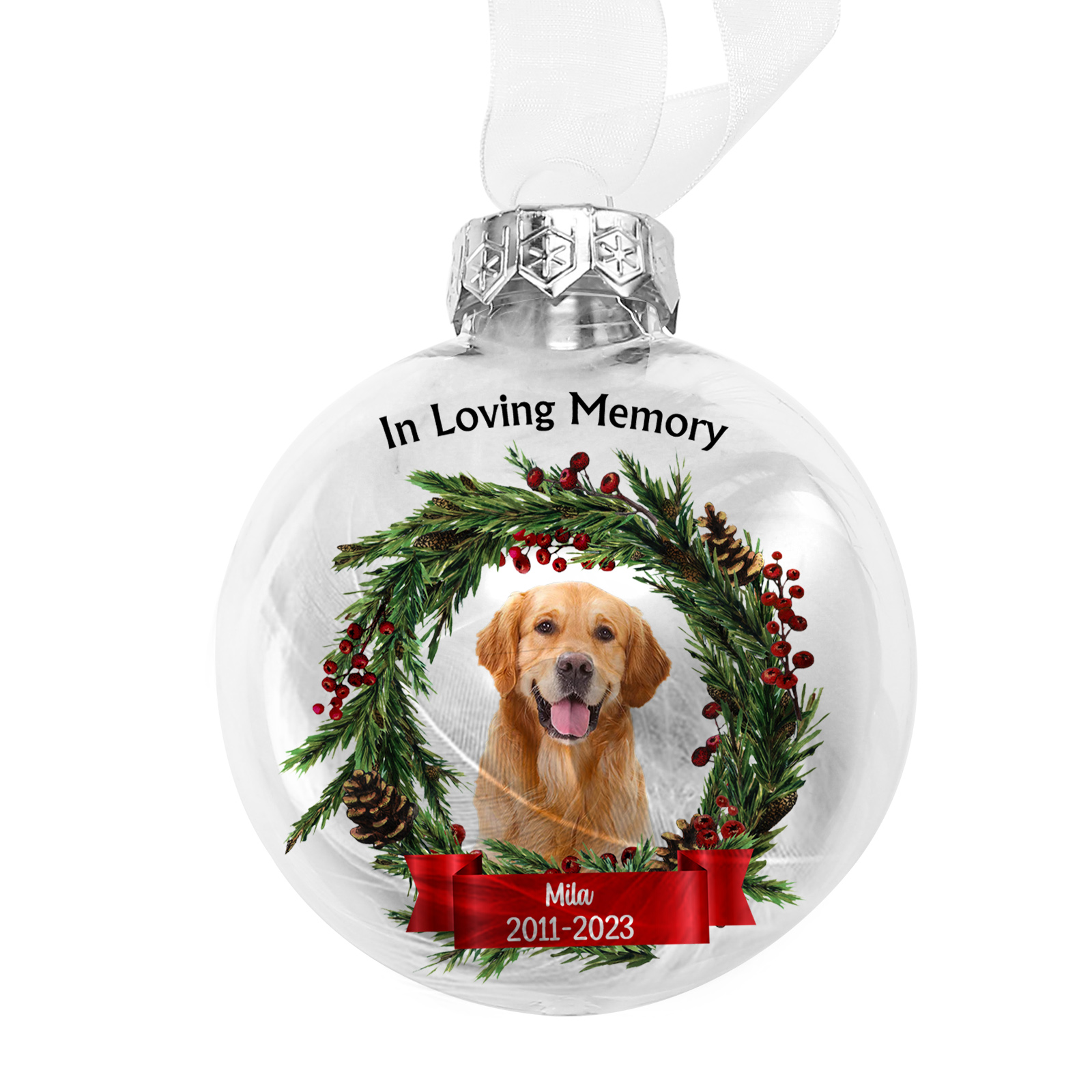 Memorial Ball Feather Ornaments Custom Photo & Text Christmas Hanging Ornament Commemorate Deceased Loved Ones - In Loving Memory-Jessemade AU