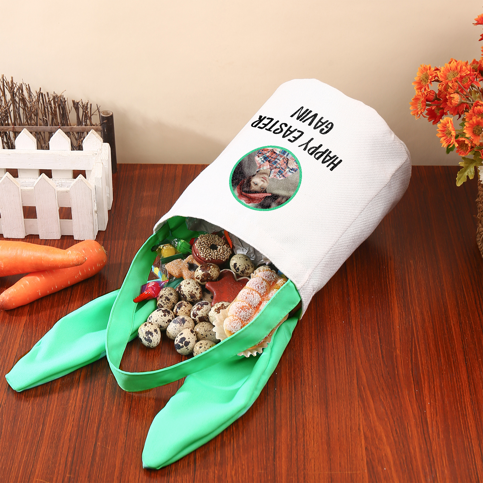 Personalised Photo Bunny Tote Bag Custom Name & Text Bucket Bag Bunny Basket Easter Gifts-Jessemade AU