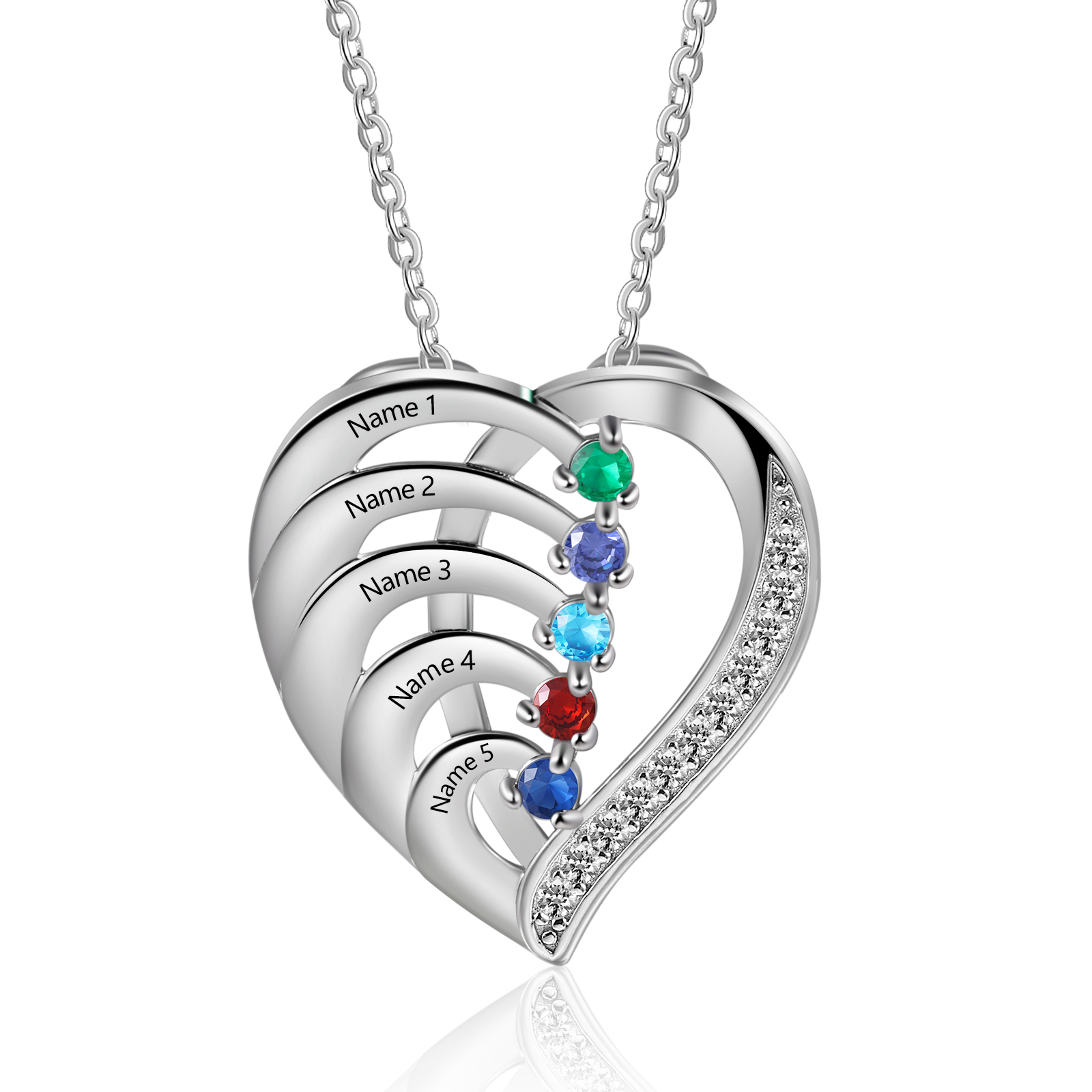 Personalised Heart 2-5 Birthstones & Names Necklace A Thoughtful Gift for mum