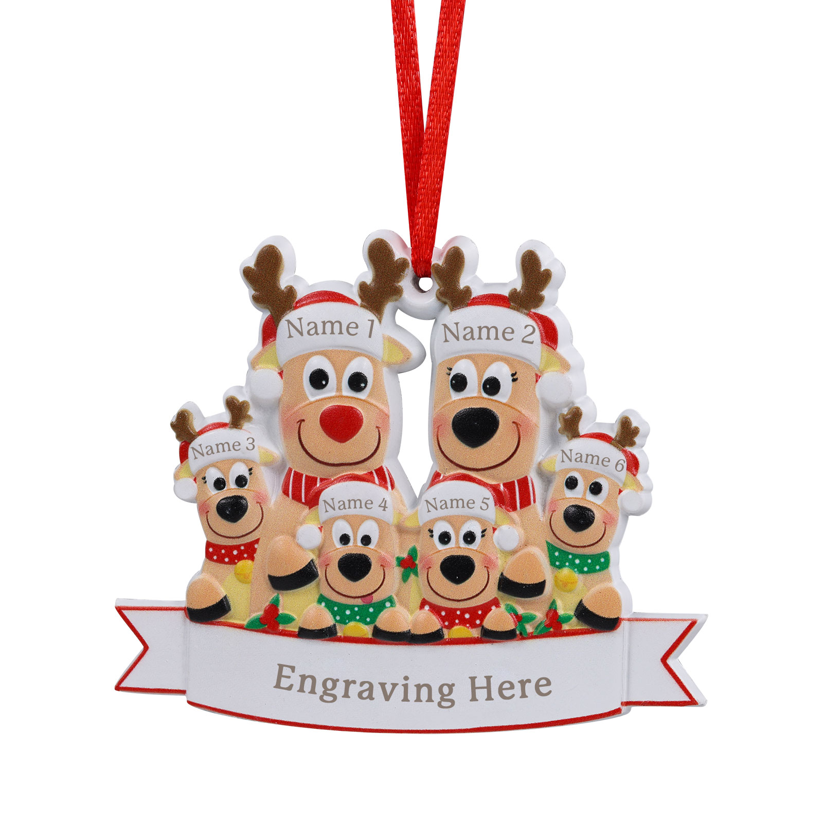 Personalised 6 Names & Text Reindeer Christmas Ornament Resin Christmas Tree Pendant for Family-Jessemade AU