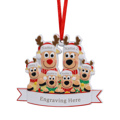 Personalised 6 Names & Text Reindeer Christmas Ornament Resin Christmas Tree Pendant for Family-Jessemade AU