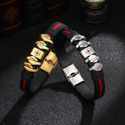 Personalised Leather Bracelet Custom 4 Names Mens Bracelet-Jessemade AU
