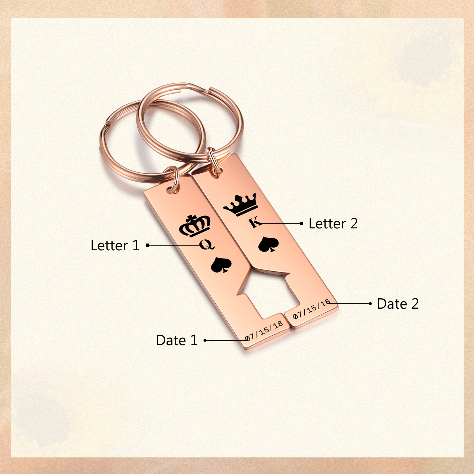 Personalised Couple Keychain Custom 2 Letters & 2 Dates Crown Keyring Valentine's Day Gift for Husband/Wife-Jessemade AU