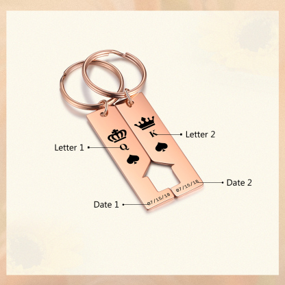 Personalised Couple Keychain Custom 2 Letters & 2 Dates Crown Keyring Valentine's Day Gift for Husband/Wife-Jessemade AU