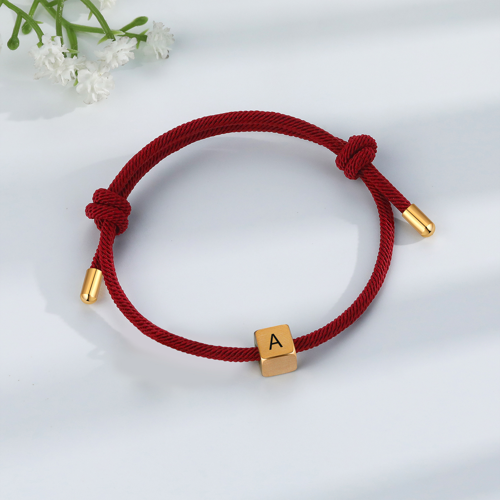 Red Couple's Bracelet Custom Letter Engraved Beads Stainless Steel Bracelet Personalised Gift for Him/Her-Jessemade AU