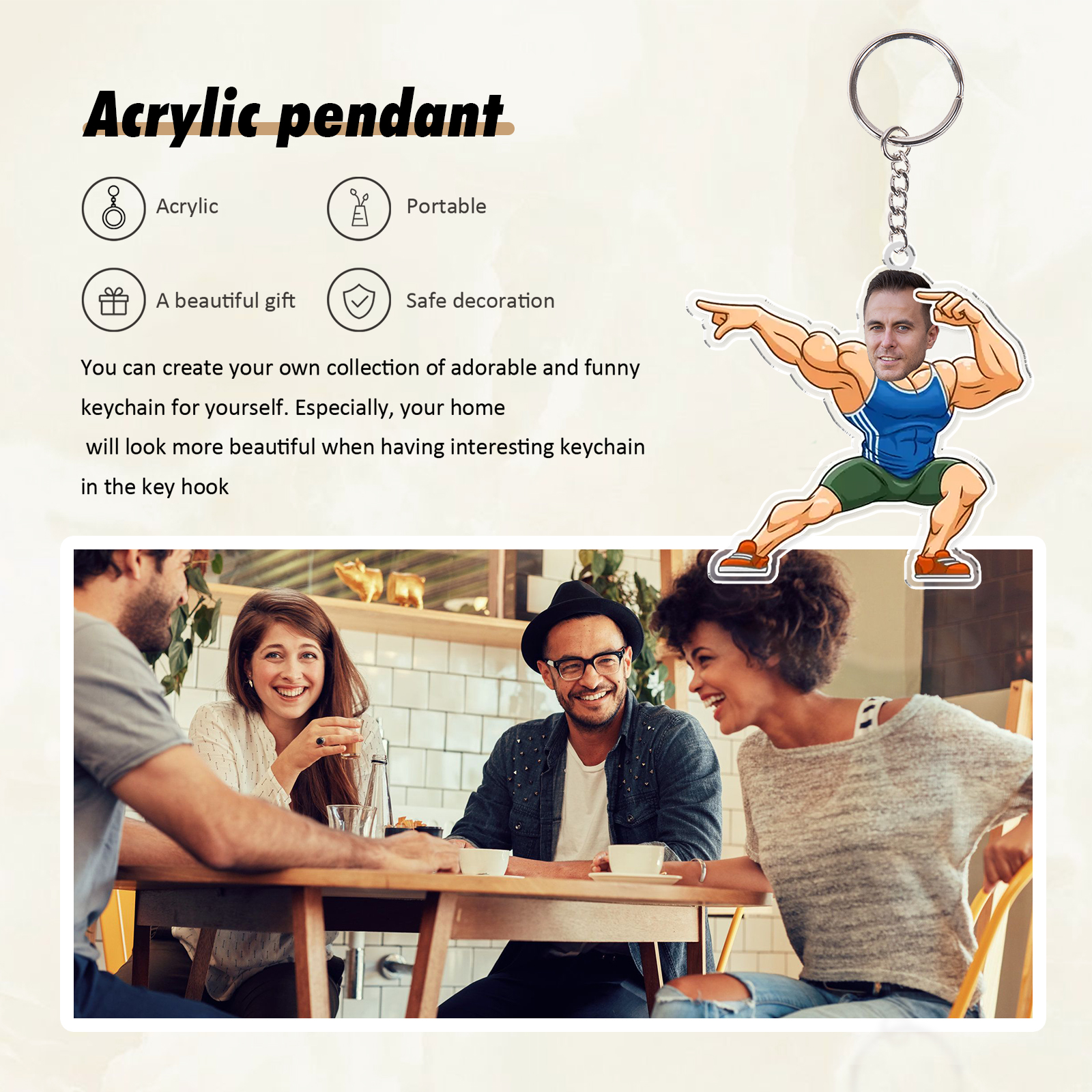 Custom Photo Acrylic Keychain Sport Man Funny Hanging Ornament Creative Personalised Gift for Him-Jessemade AU