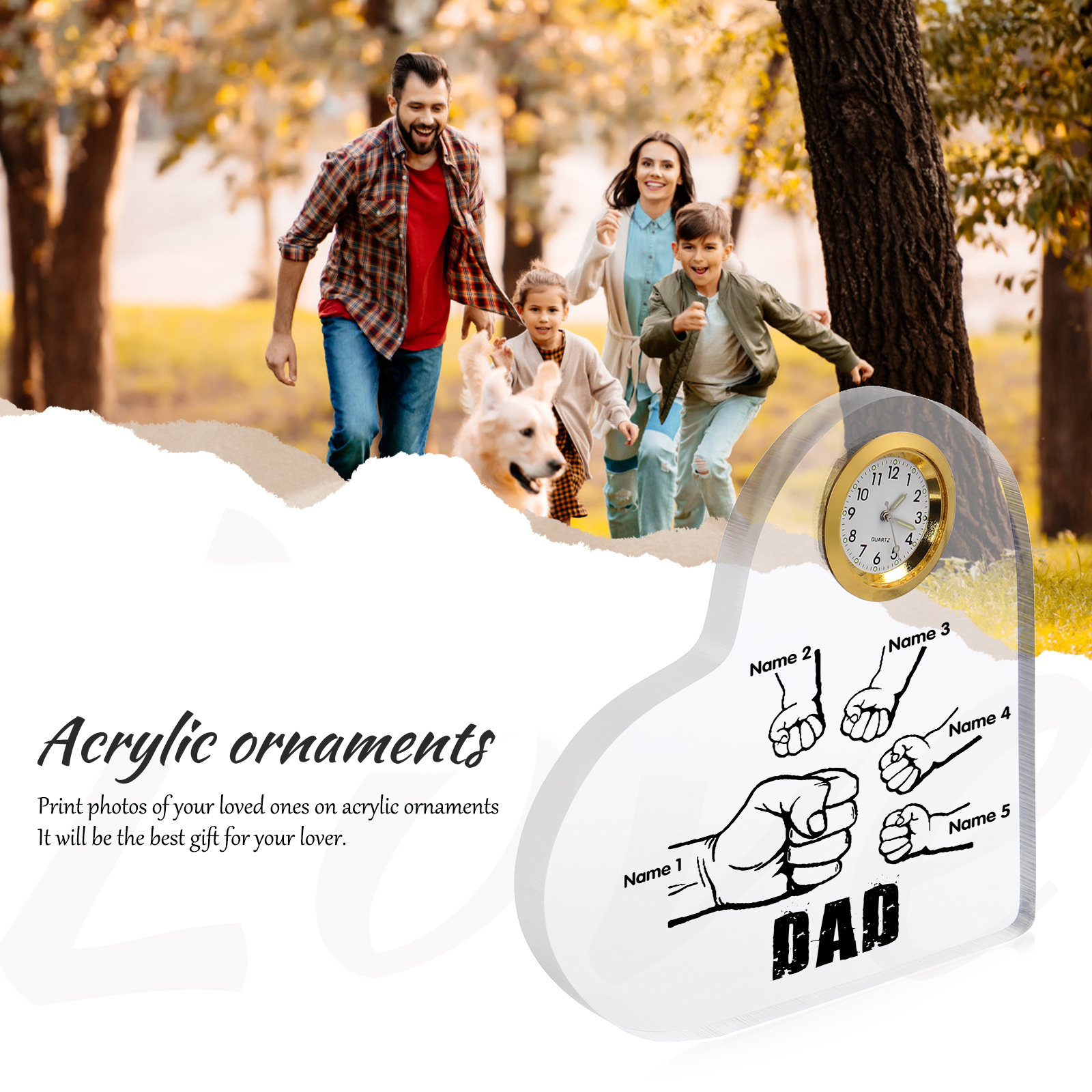 Father's Day Gifts Acrylic Heart Keepsake Personalised Fist Bump Heart Sign with 5 Names-Jessemade AU