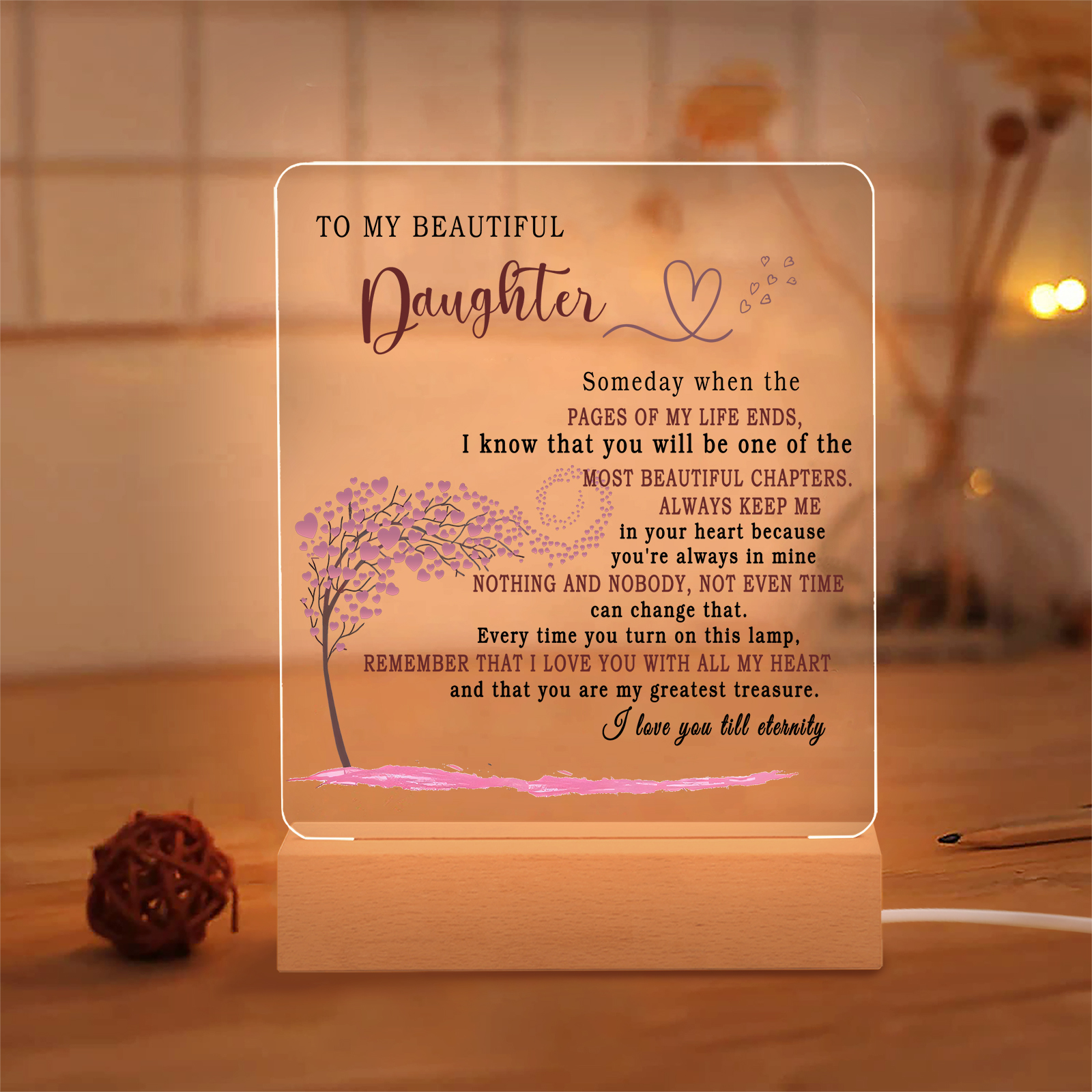 To My Beautiful Daughter Acrylic Night Light "I Love You Till Eternity" LED Lamp Heartwarming Gifts-Jessemade AU