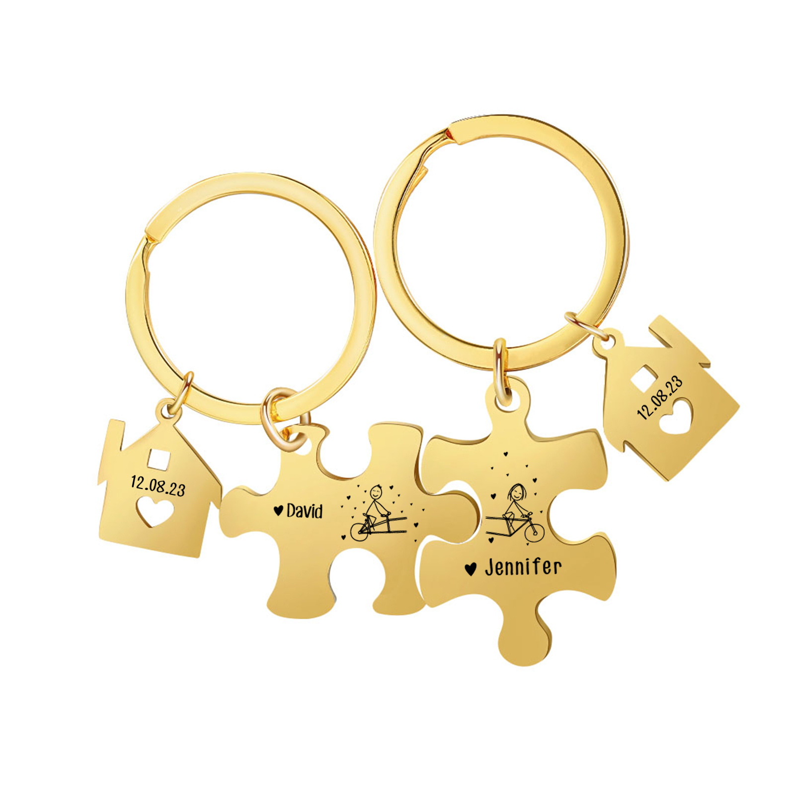 2 PCS Couple Keychain Set Custom 2 Names & Date Keyring Puzzle Keychains Valentine's Day Personalised Gift for Him/Her-Jessemade AU