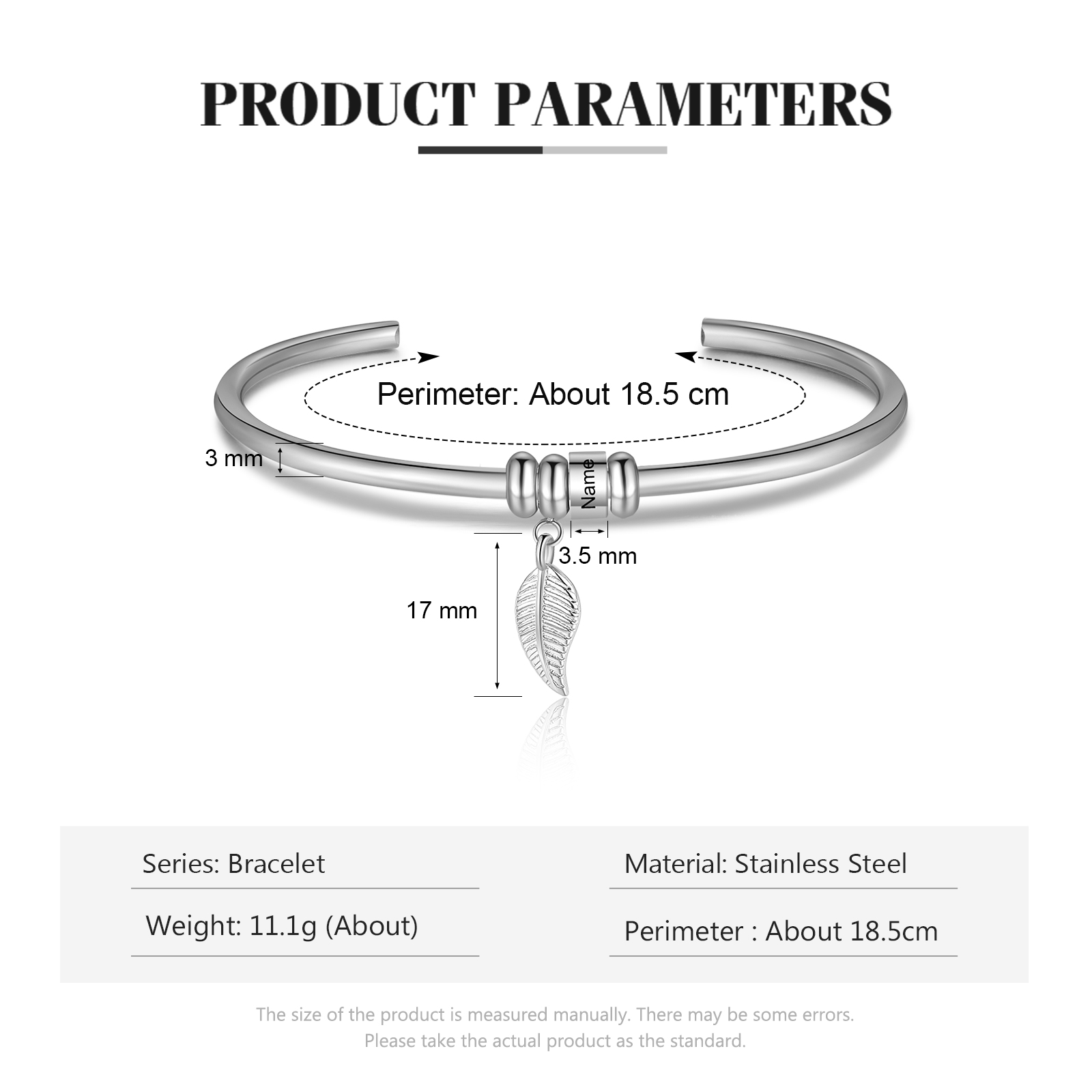 Women Bangle Bracelet with Leaf and Beads Engraved 1 Name Rose Gifts for Mother