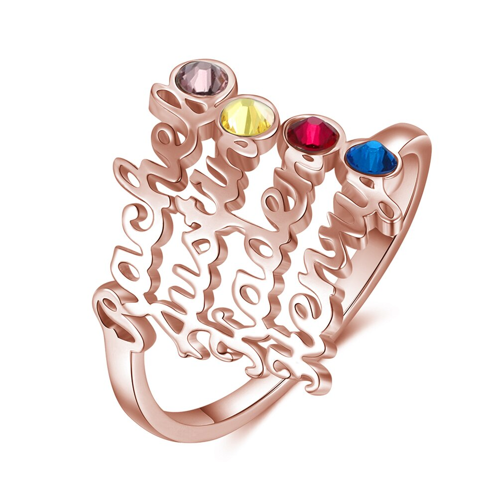 Personalised Birthstone Ring Custom 4 Names Ring Best Gift For Women-Jessemade AU
