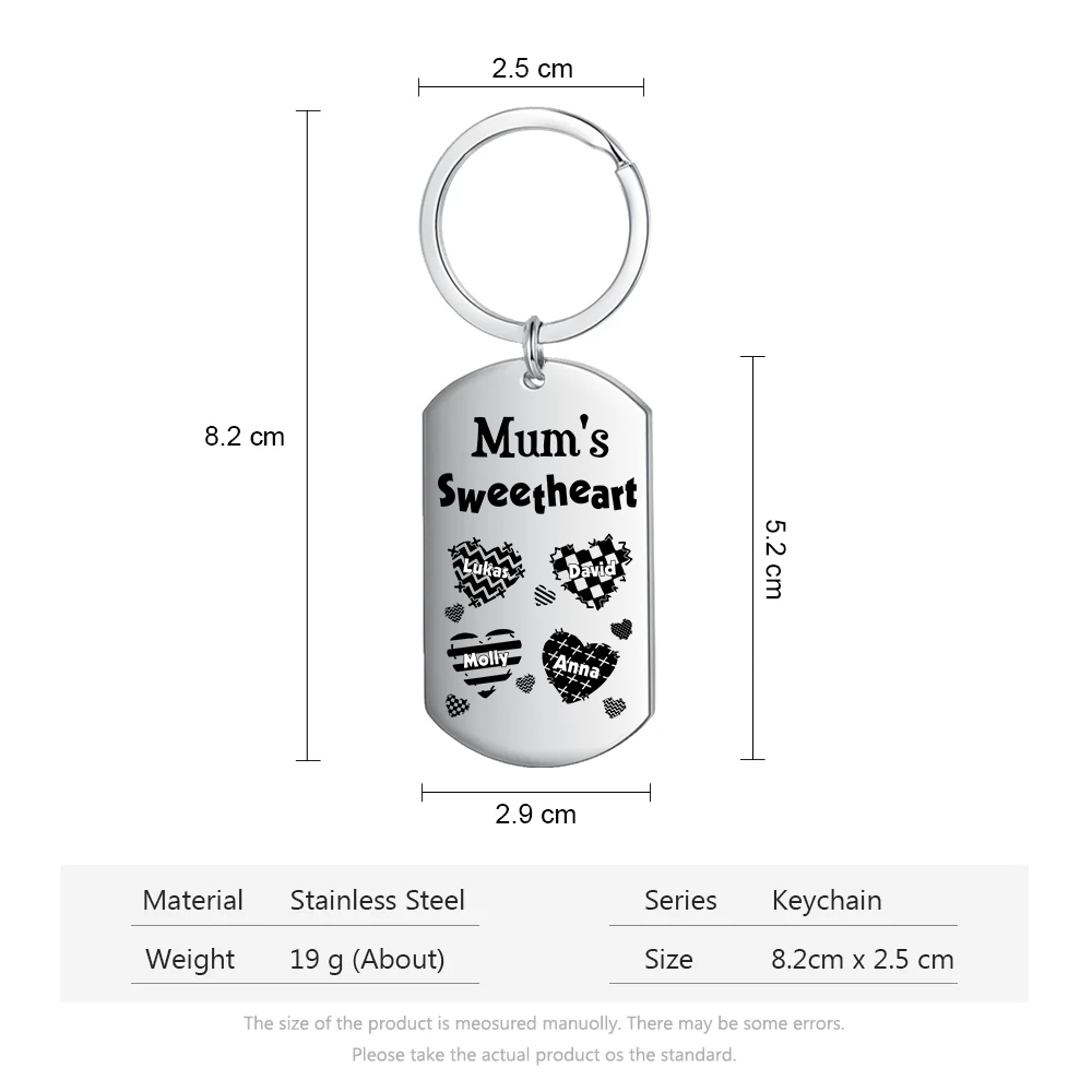 Personalised 4 Names Keychain Hearts Family Keychain Mother's Day Gift - Mum's Sweetheart-Jessemade AU