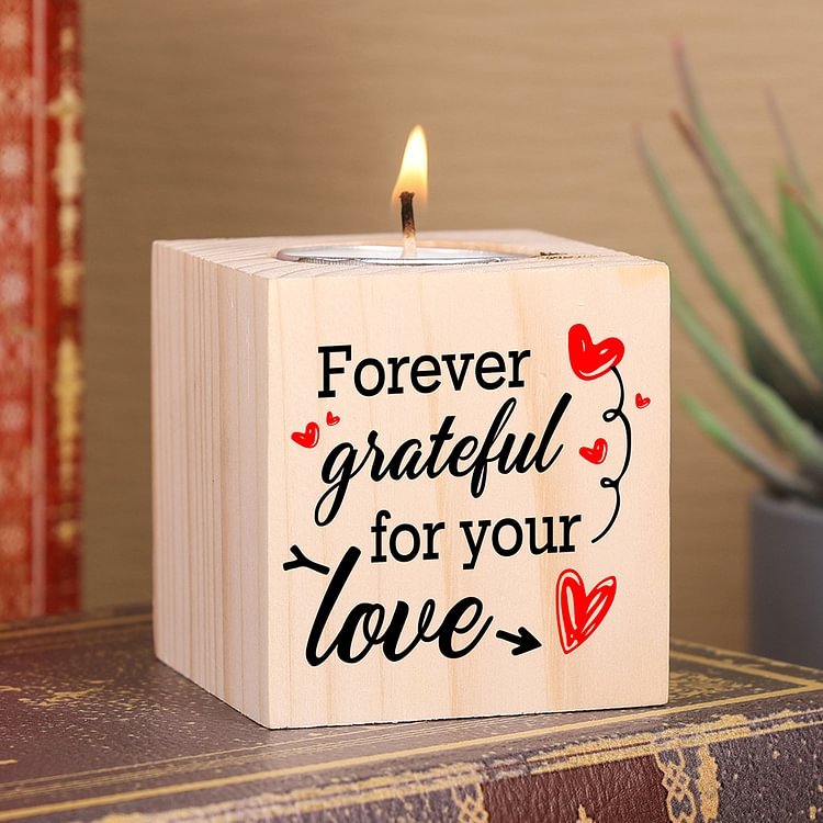Block Candle Holder Forever Grateful For Your Love Wooden Candlesticks-Jessemade AU