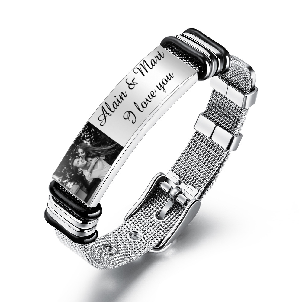 Personalised Women's Photo Bracelet Custom Photo ID Bar Wristband Bangle Gifts For Her-Jessemade AU