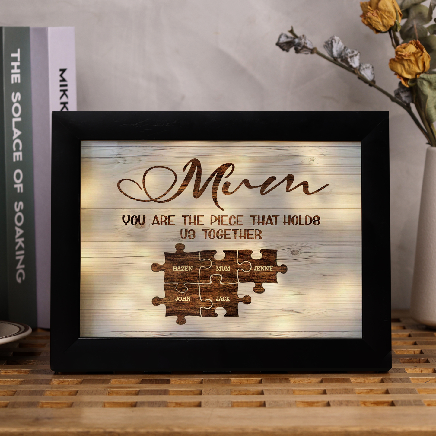 Personalised Mum Puzzle Picture Frame With Light Custom 5 Names Decor Gifts For Mother - You are the piece that holds us together-Jessemade AU
