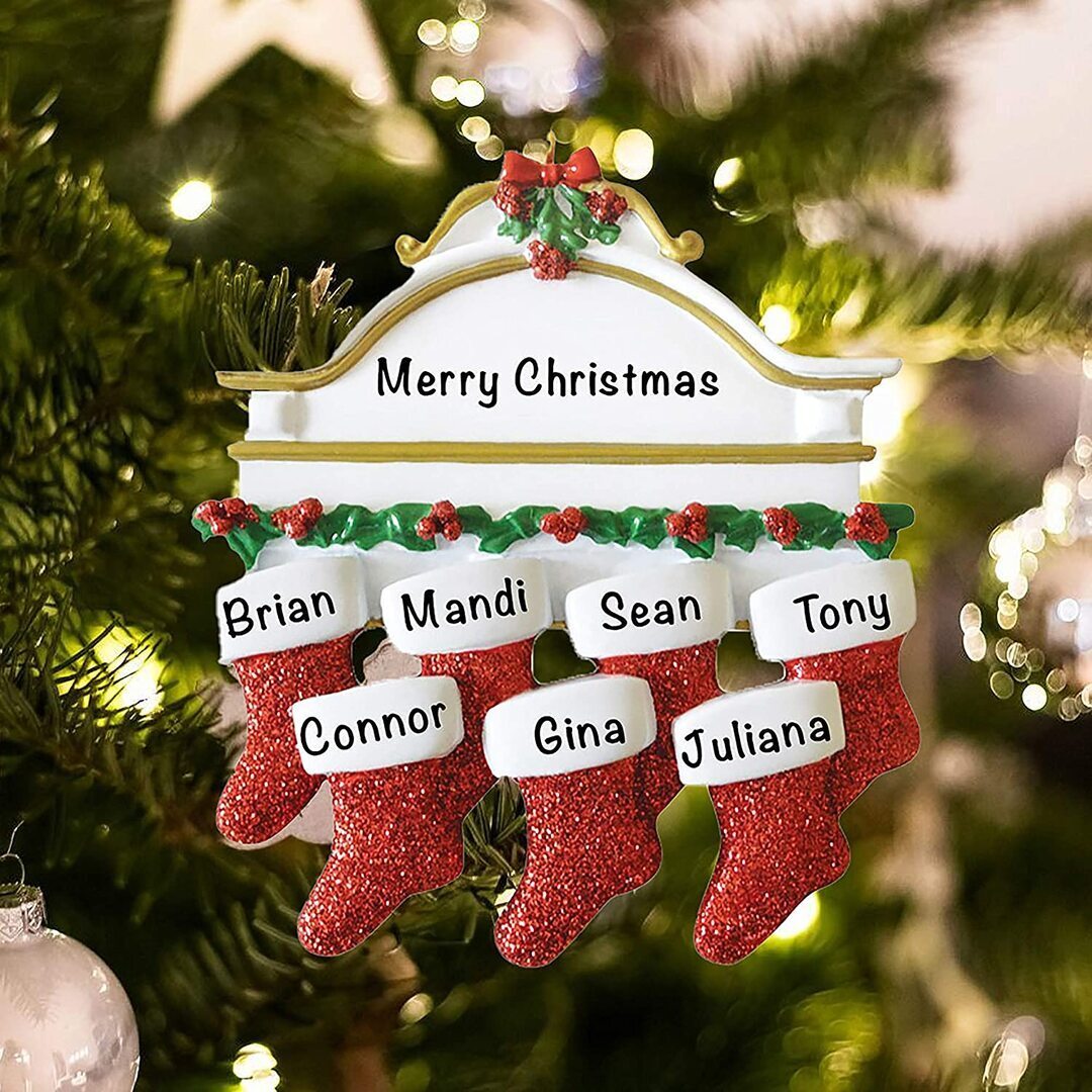 Personalised Red Stockings Ornament Custom 7 Names Gifts for Family-Jessemade AU