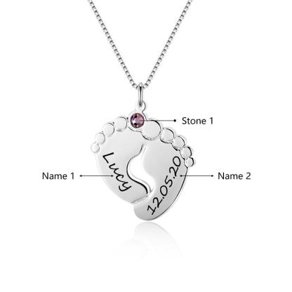 To My Mummy Personalised Baby Feet Pendant Necklace Custom 2 Names & Birthstone Necklace Gifts For Mother-Jessemade AU
