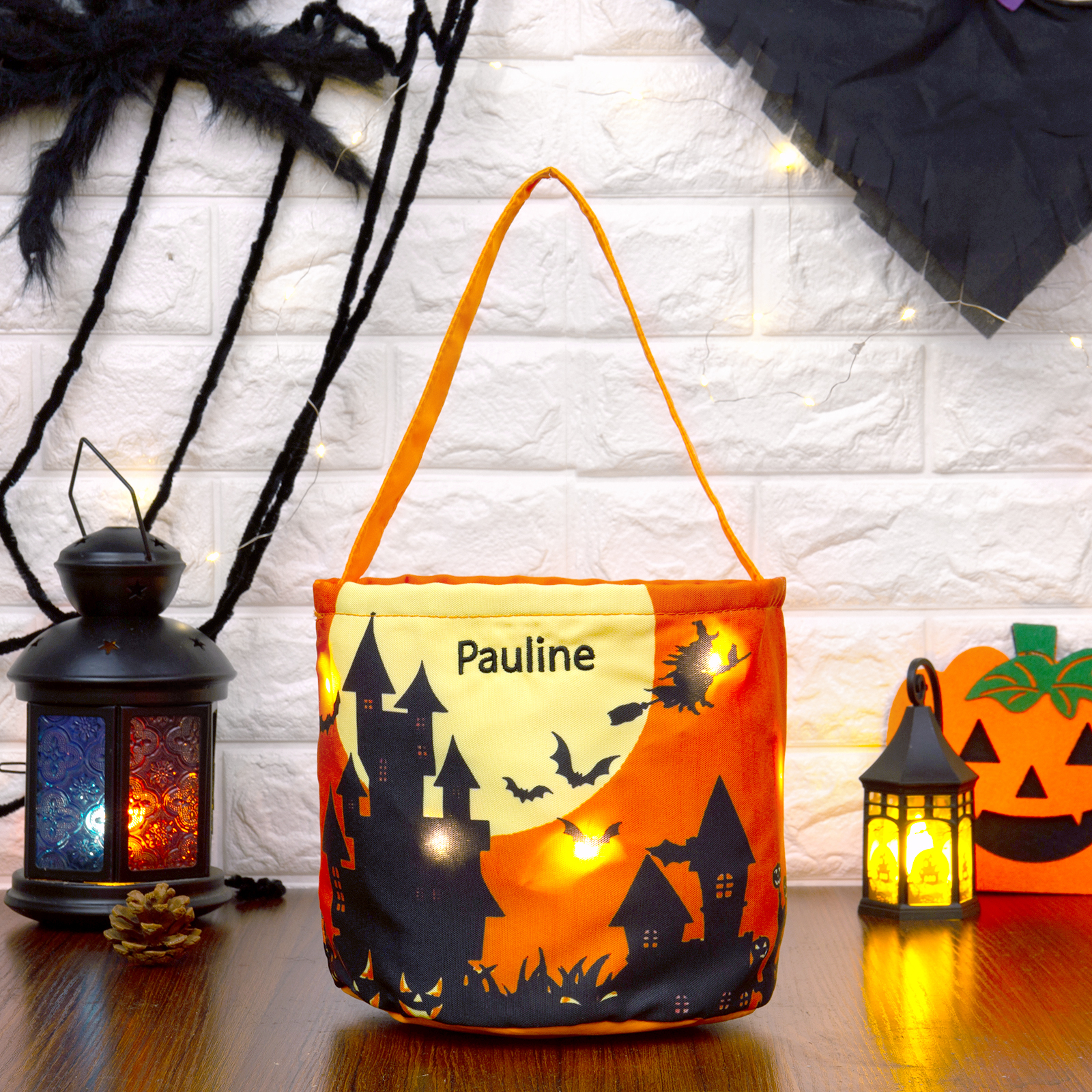 Halloween Luminous Tote Bag Engraved 1 Name Tote Bag Candy Gift Bag for Kids-Jessemade AU