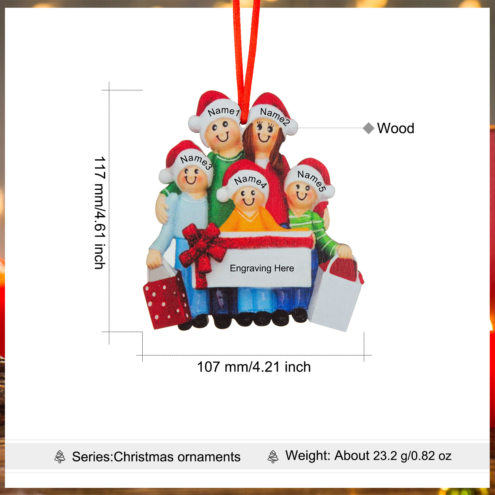 Personalised Family Of 5 Decorating Christmas Tree Ornament-Jessemade AU