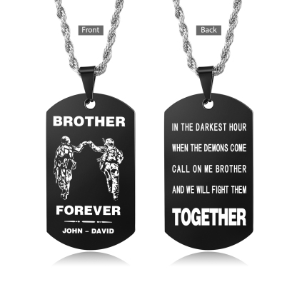 Brother Forever Dog Tag Necklace Personalised Black Double-sided Necklace Customised 2 Names Soldier Necklace Gift to Brother-Jessemade AU
