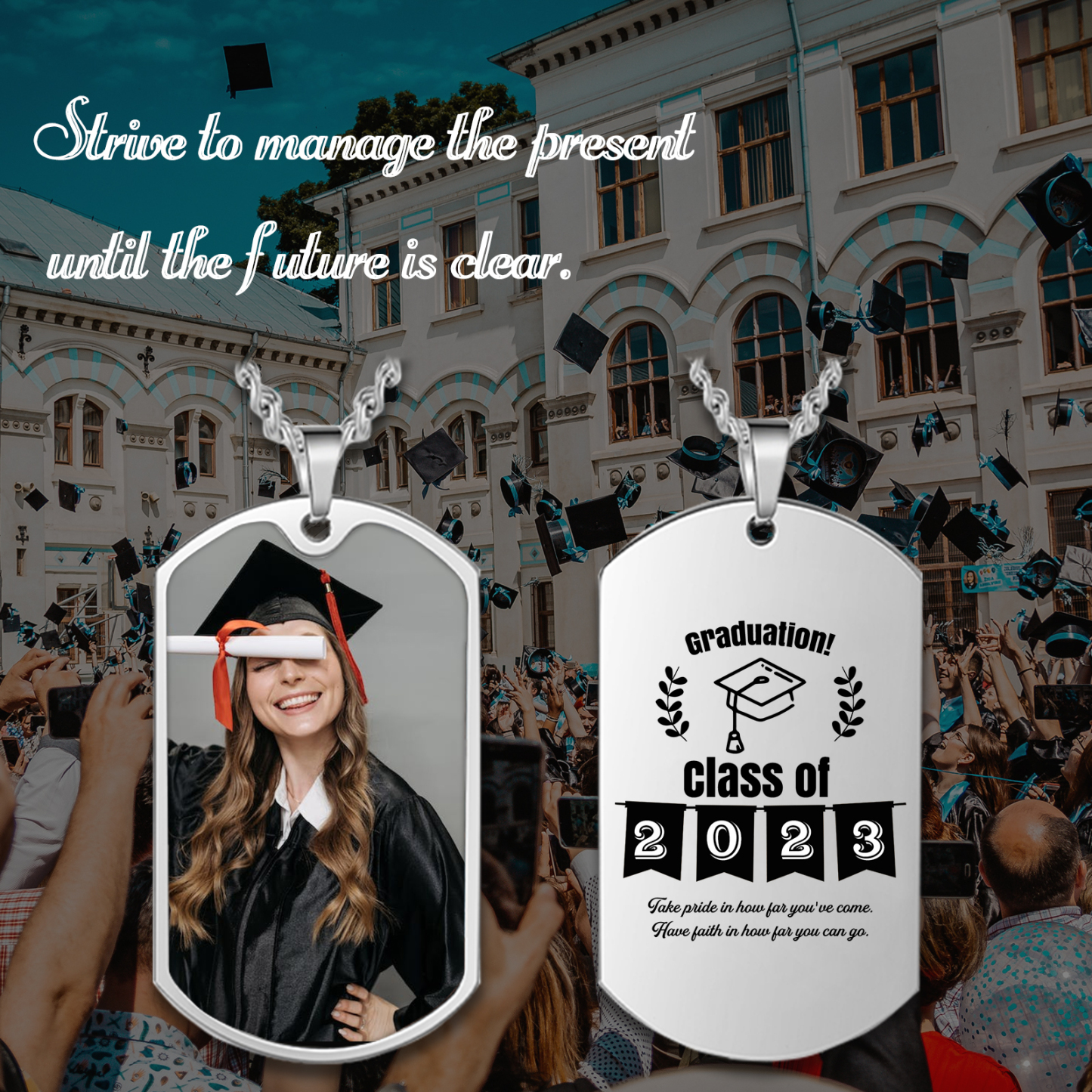 Class of 2024 Personalised Photo Necklace Custom Dog Tag Necklace Graduation Gifts-Jessemade AU