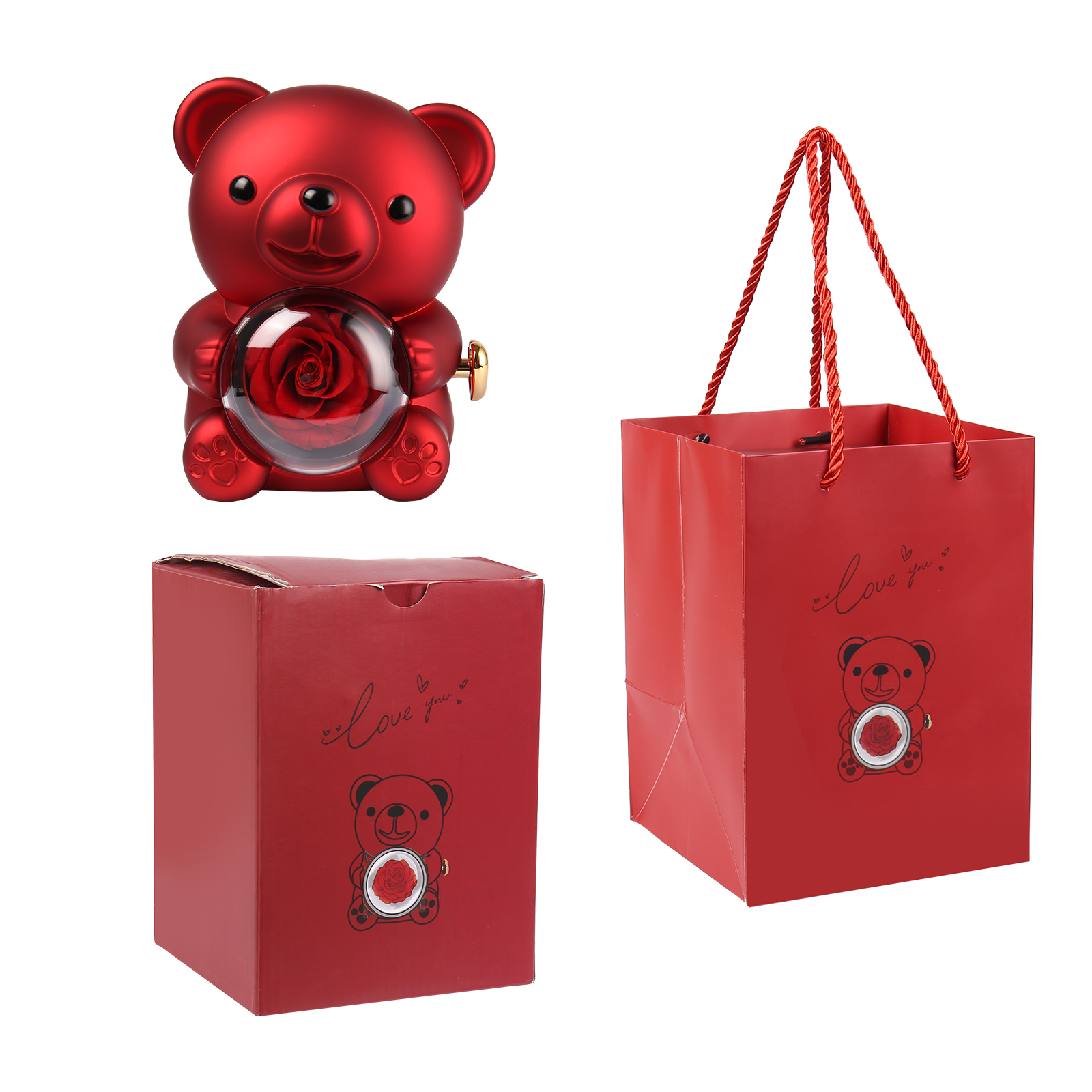 Bear Exquisite Gift Box Red Pink Rose Gift Packaging-Jessemade AU