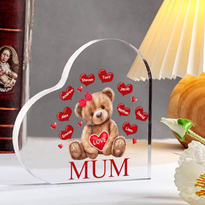 9 Names - Personalised Acrylic Heart Keepsake Custom 2 Texts Teddy Bear Ornaments Gifts for Grandma/Mother-Jessemade AU