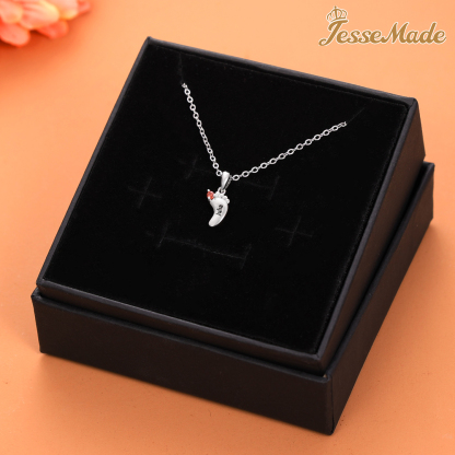 Personalised Baby Feet Necklace With 1 Birthstone Engraved Names Gift For Mother-Jessemade AU