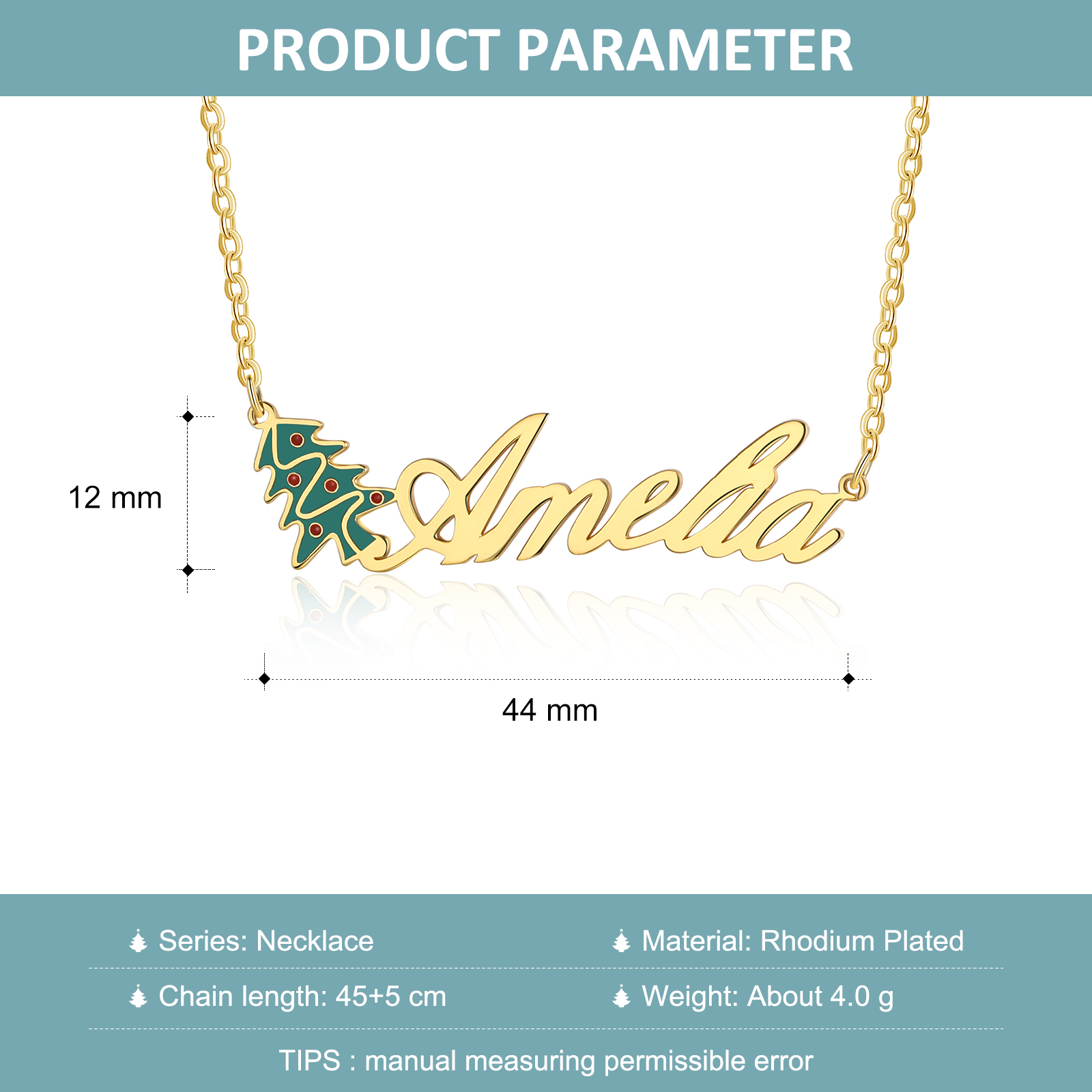 Personalised Christmas Tree Name Necklace in Gold Gifts for Her-Jessemade AU