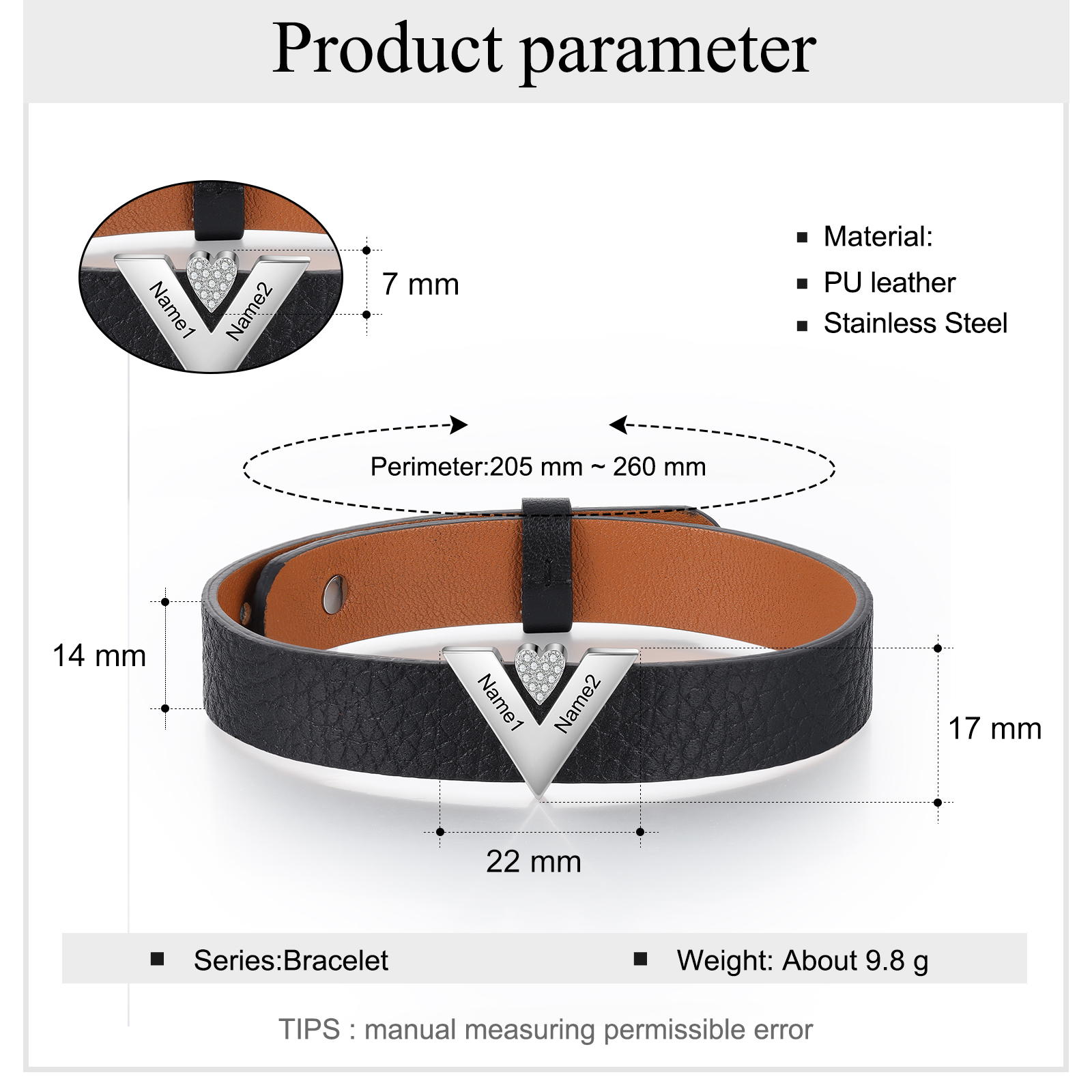 Personalised Leather Bracelet with Beads Engraved 2 Names Bangle for Him-Jessemade AU