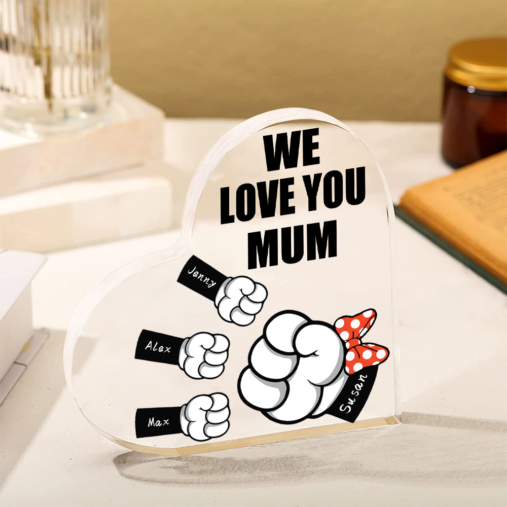 4 Names - Personalised Acrylic Heart Keepsake Custom Name & Text Fist Bump Ornaments Gifts for Family-Jessemade AU