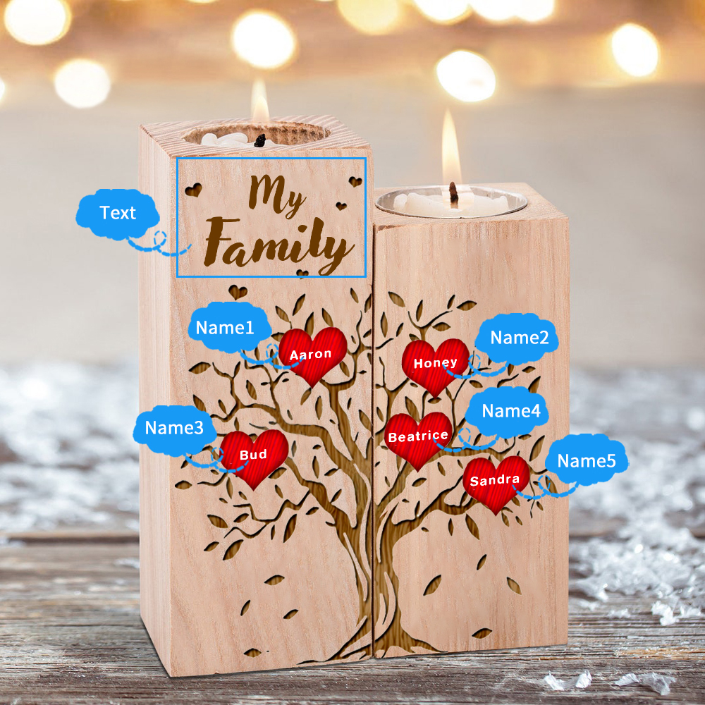 Family Tree Candle Holder Customised 1-10 Names & Text Wooden Candlesticks Personalised Gifts for Family-Jessemade AU
