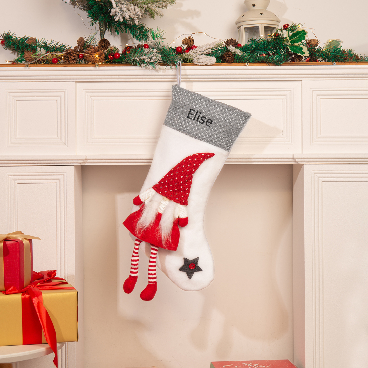 Custom 1 Name Christmas Stocking Ornament Christmas Gift Bags Santa Claus Stocking Gifts for Family Friends-Jessemade AU