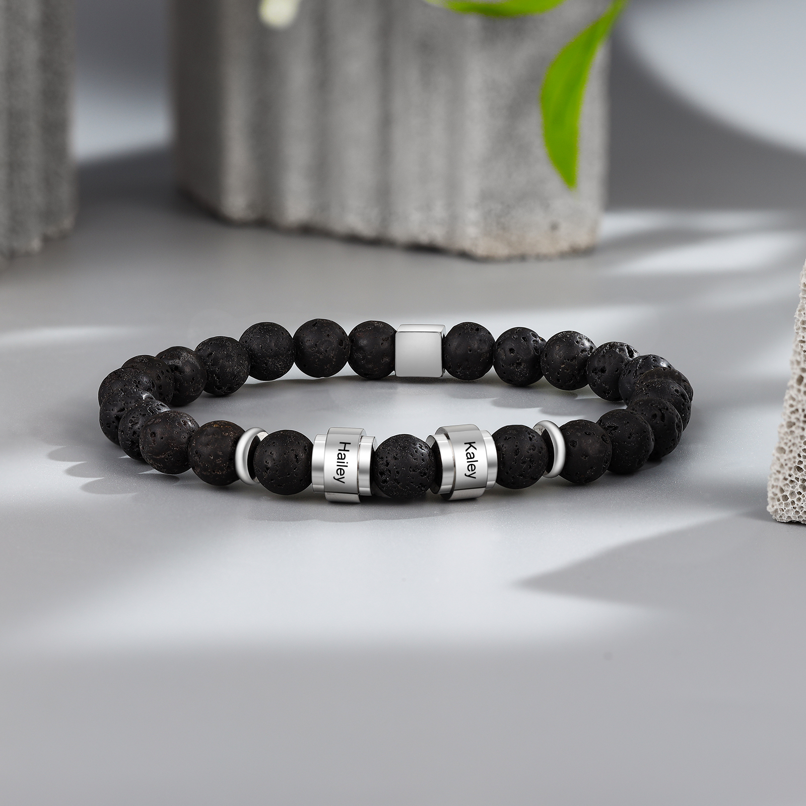 Personalised Lava Rock Bracelet with 2 Names Men's Bracelet Gifts For Him-Jessemade AU